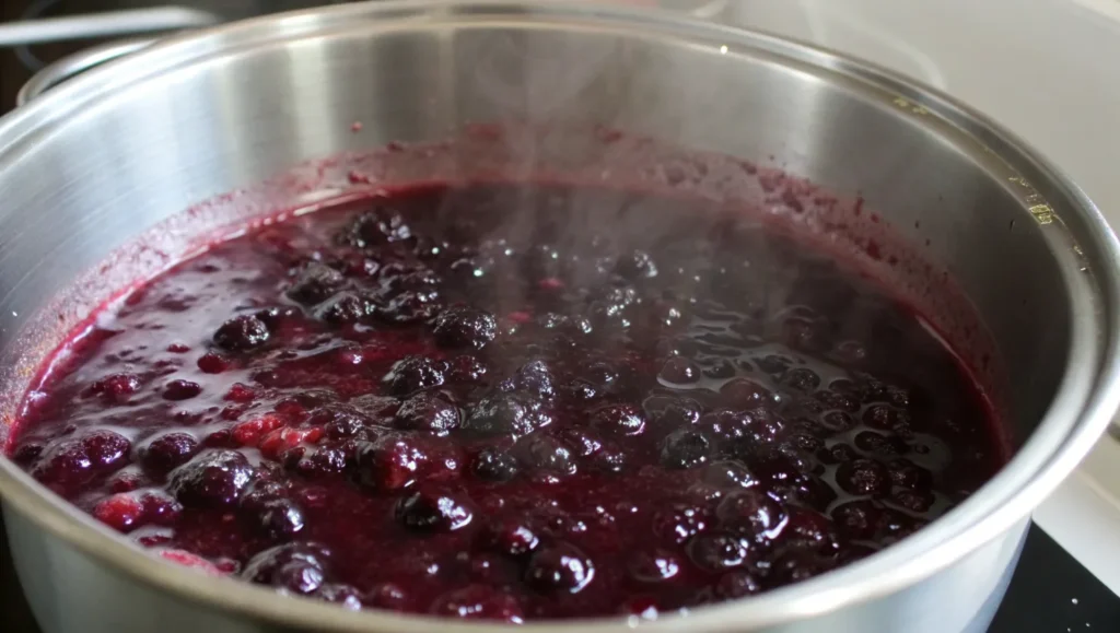 Cuisson de la confiture de mûres dans le bol du Thermomix en mode Varoma.