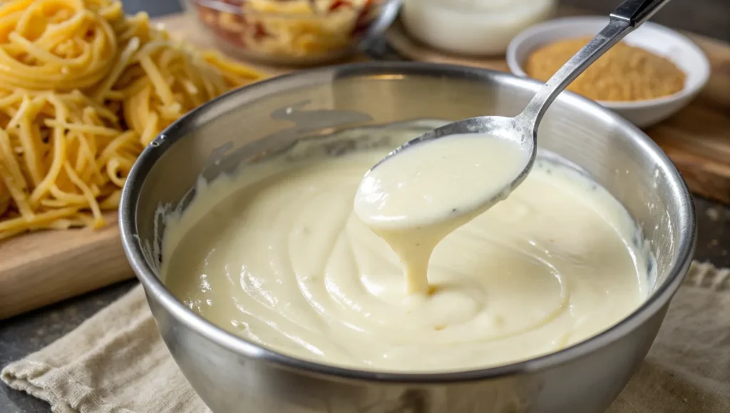 Texture lisse et onctueuse de la sauce béchamel au Thermomix, prête pour les lasagnes et gratins.